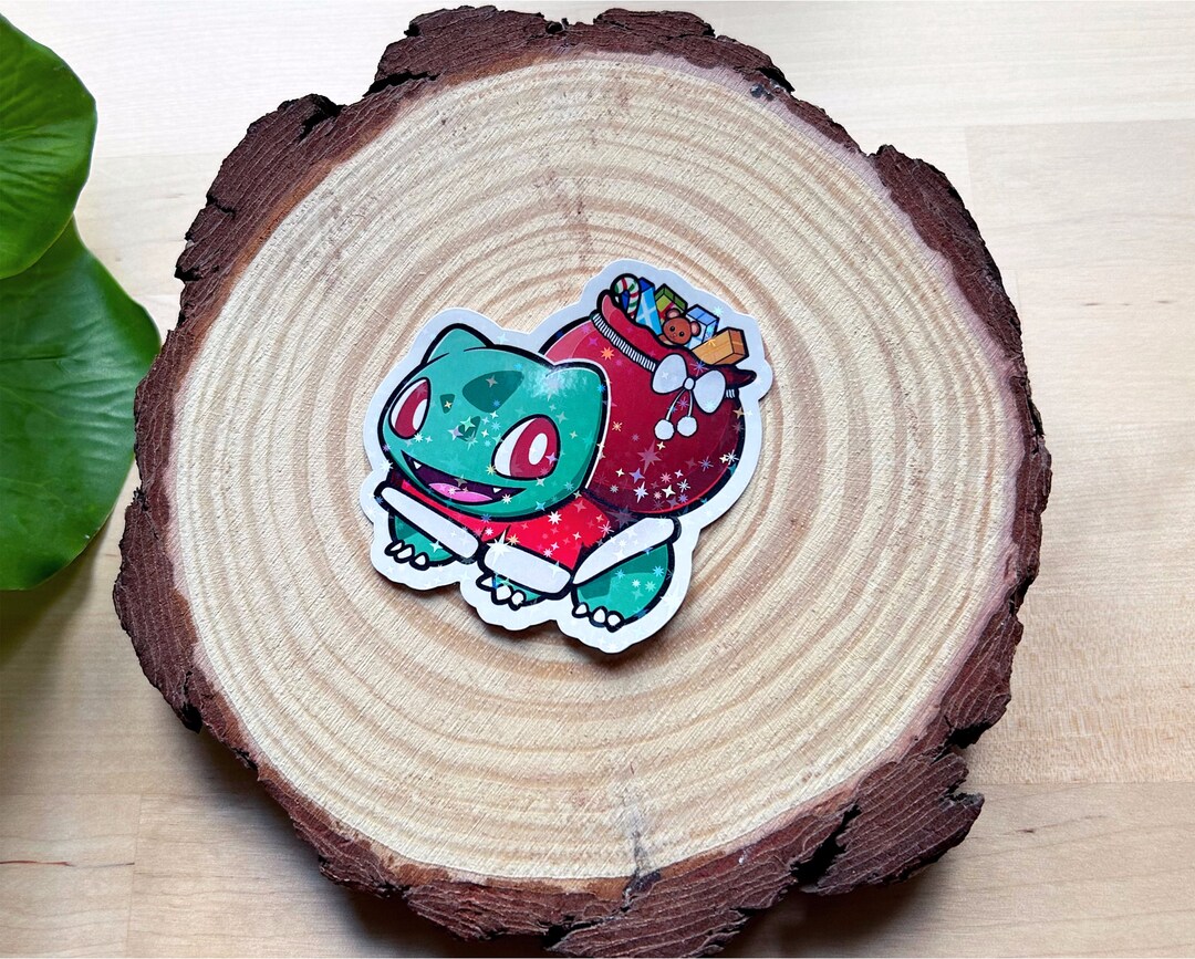 Christmas Bulbasaur Holographic Sticker Pokemon Cute Etsy