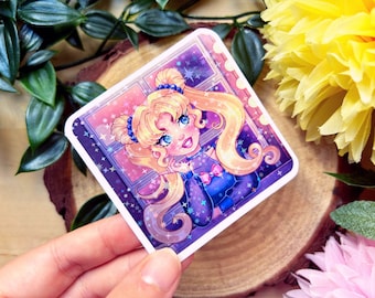 Sailor Moon Holographic Stars Sticker | Luna | Cute Sticker | Kawaii Decal | White Vinyl | Glitter |