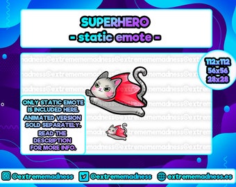 Superhero cat Twitch Emote | Discord | Youtube | Stream | Hype | Raid | Kitty | Kitten | Cute | Kawaii | Hero | Powerful | Lurk | Static |