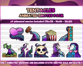 Tentacles Twitch Animated Emotes Pack | Discord Youtube Stream | Octopus | Kraken | Squid | Goth | Ocean | Sea | Creepy | Halloween