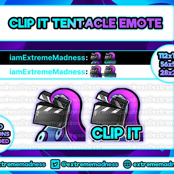 Clip it Tentacle Twitch Emote | Discord Youtube Kraken Goth Octopus Cute Squid Fun RIP Movie Cinema Spooky Aesthetic Halloween Creepy Horror