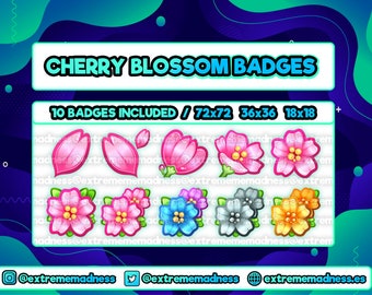 x10 Cherry blossom badges | Twitch Badges | Sub Badges | Bit Badges | Streamer | Pink | Flower | Spring | Cute | Kawaii | Sakura | Pastel