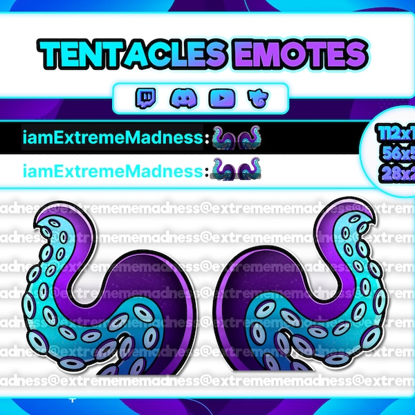 Two Tentacles Twitch Emotes | Discord Youtube Stream Hi Octopus Kawaii Cute Sea Ocean Squid RIP Hype F Spooky Creepy Scary Halloween Horror