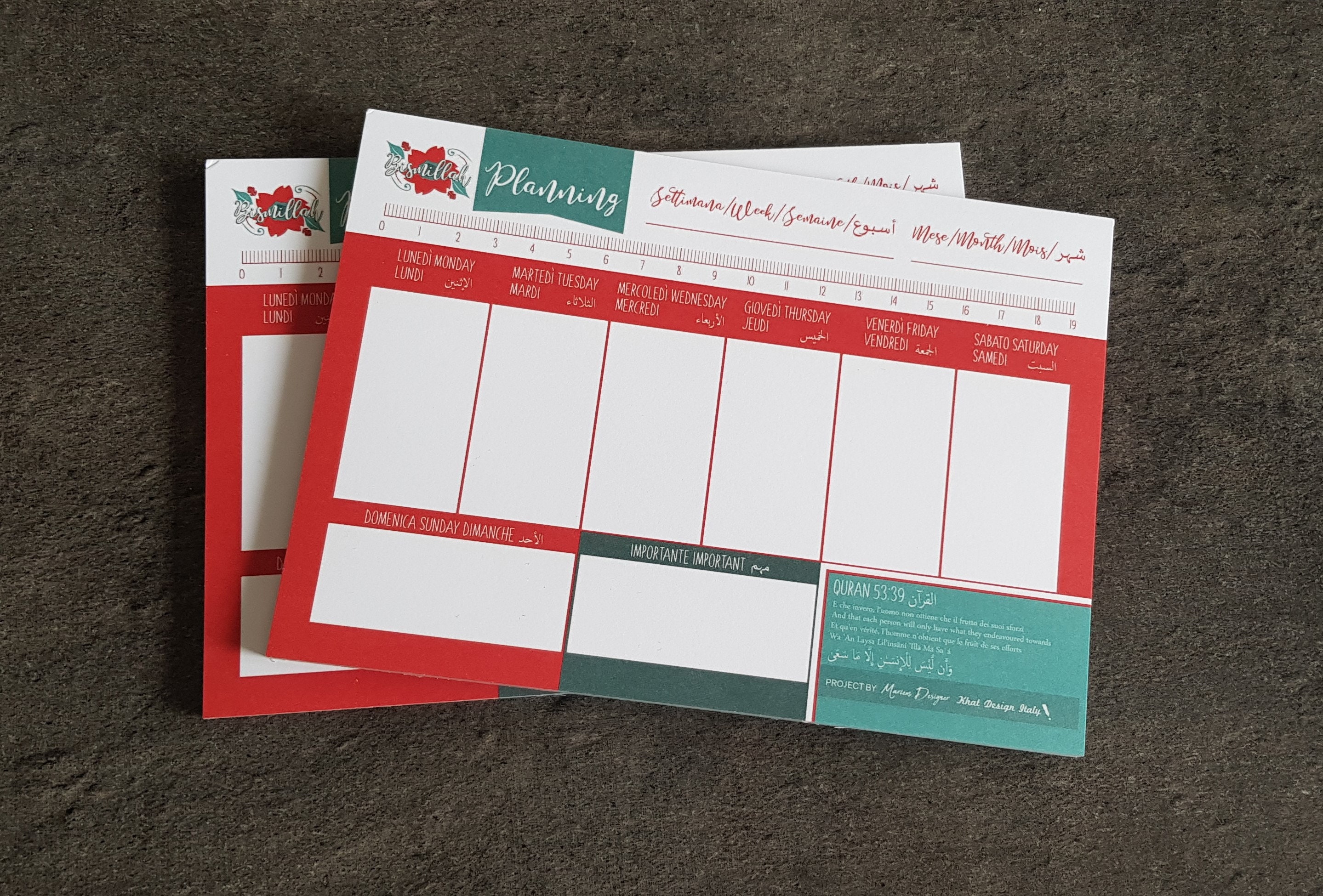 Deux Planifications Islamiques, Notes Hebdomadaires, 4 Langues