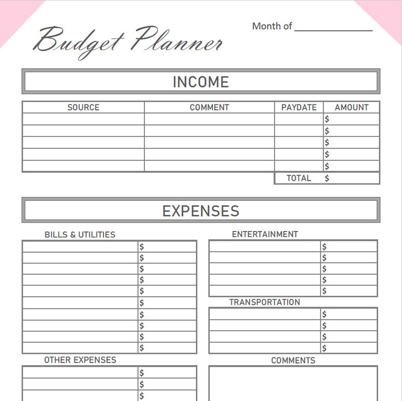 MONTHLY BUDGET PLANNER Printable Sizes A5 &amp; Letter digital - Etsy