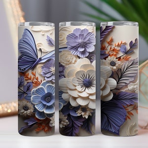 3D tumbler Skinny straight 20oz  insulated tumbler 3D flower design handmade custom birthday gift for her handmade 3D tumbler free shipping