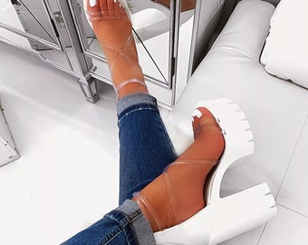 white chunky heel shoes