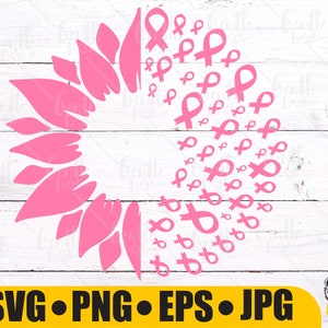 Sunflower Breast Cancer Awareness Ribbon SVG PNG Digital Download