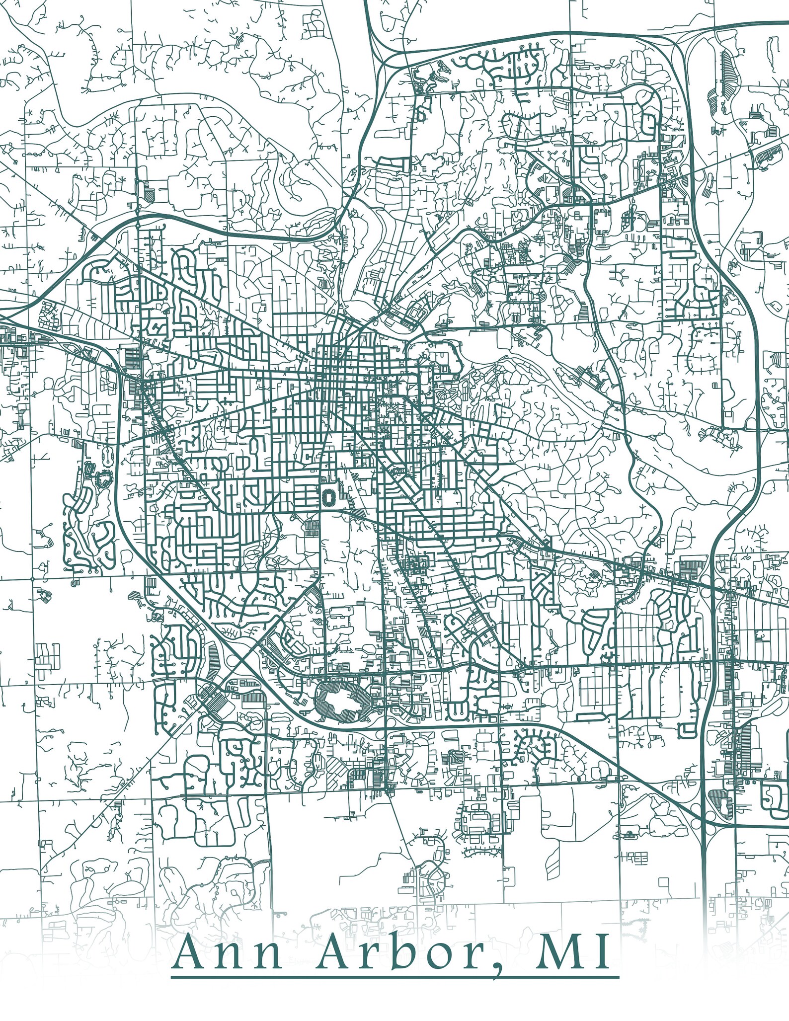 Colored Map of Ann Arbor MI and All Its Roads - Etsy UK