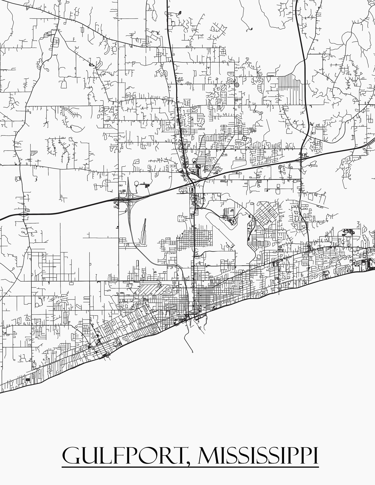 Colored Map of Gulfport Mississippi and All Its Roads Etsy