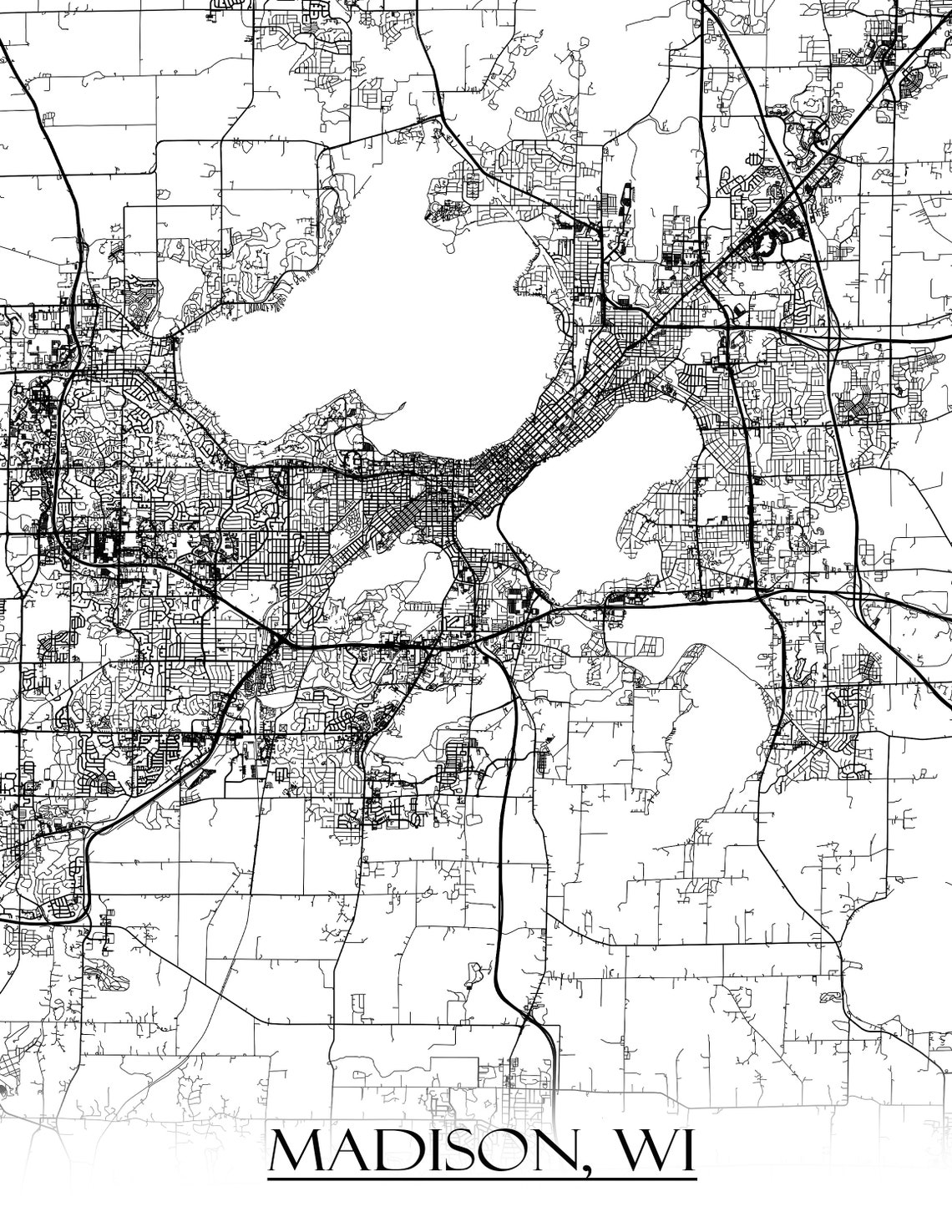 Colored Map of Madison WI and All Its Roads Etsy Australia