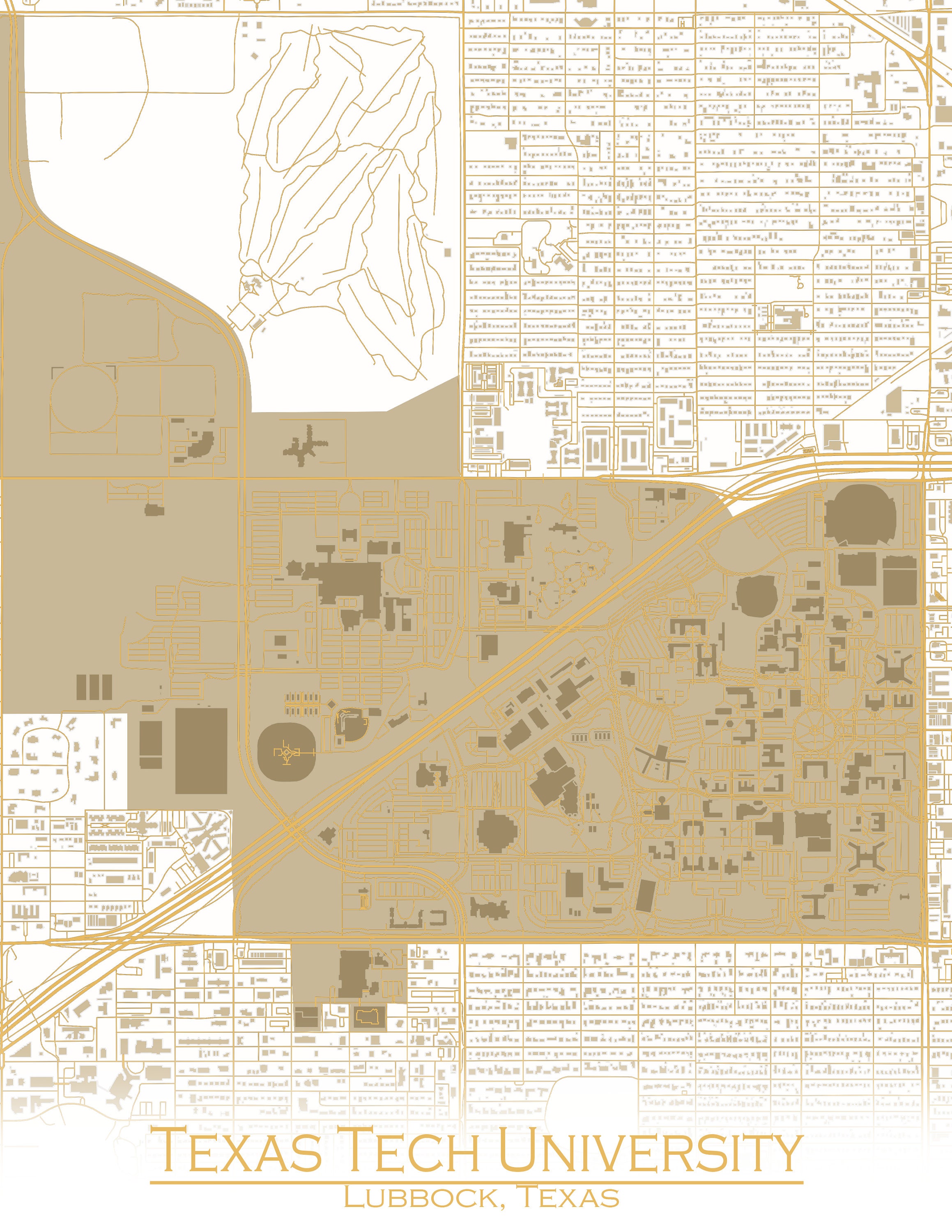 Colored Map of Texas Tech University and All Its Roads | Etsy
