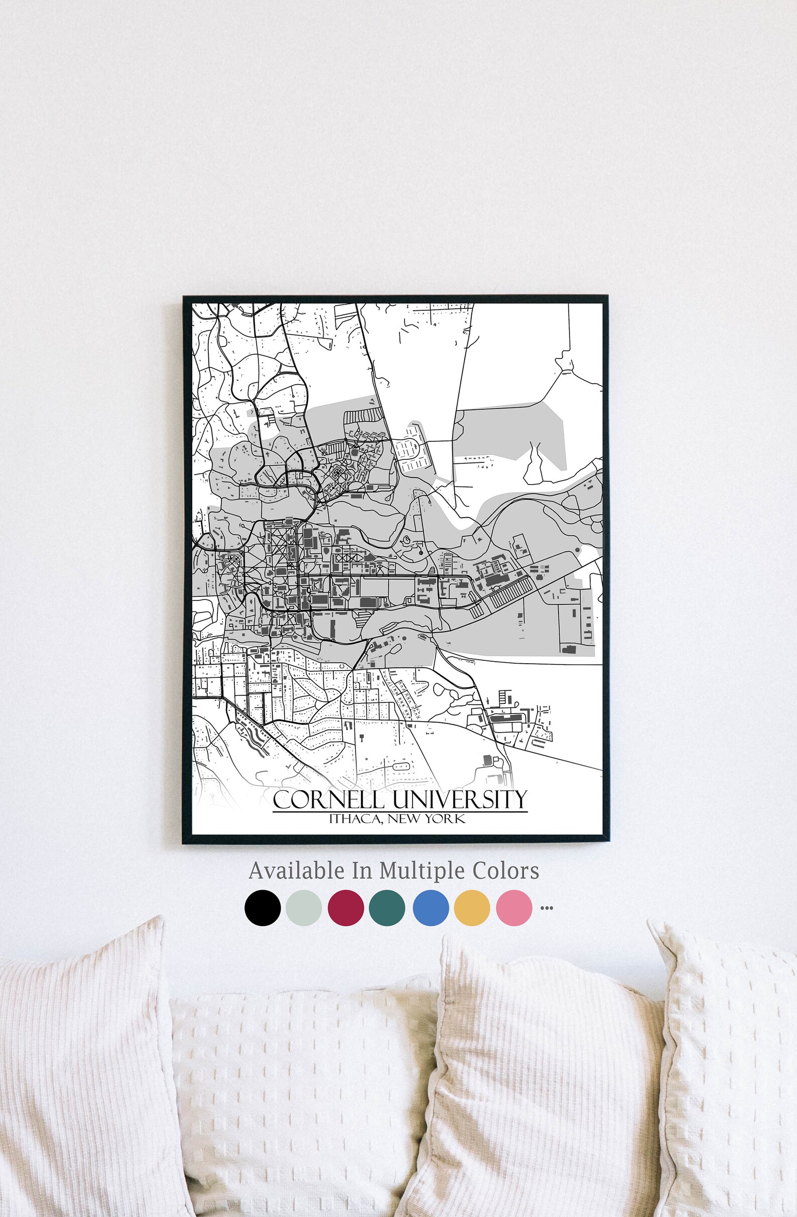 Colored Map of Cornell University and All Its Roads - Etsy
