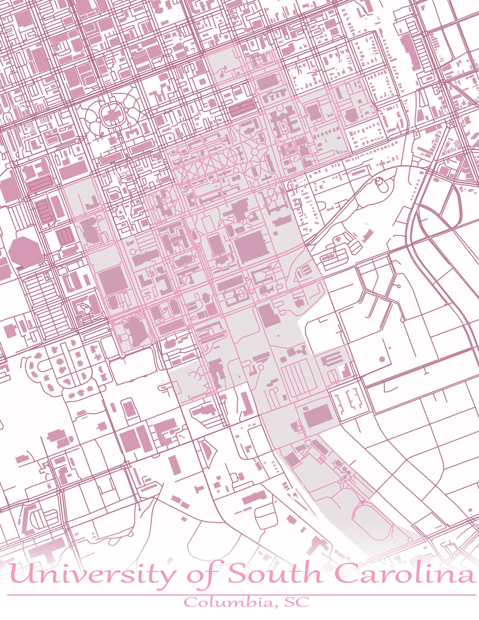 Colored Map of University of South Carolina and All Its Roads - Etsy