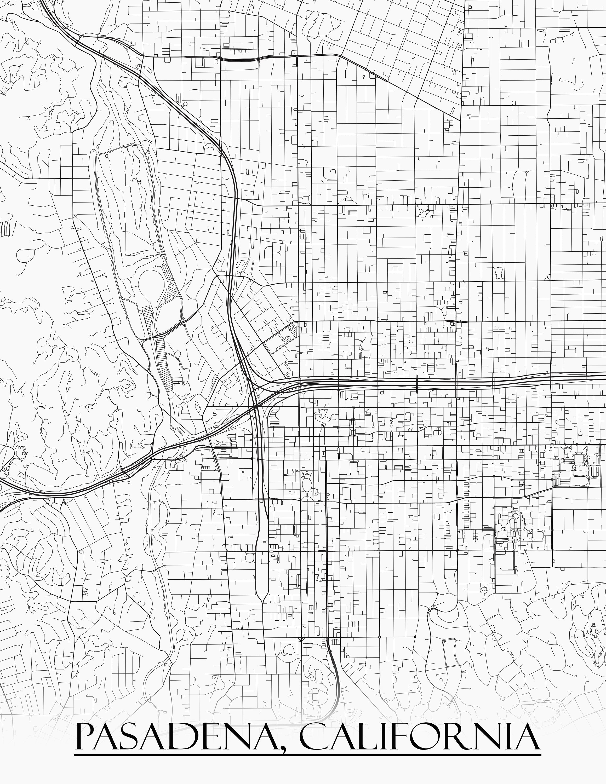 Colored Map of Pasadena California and all its Roads Etsy
