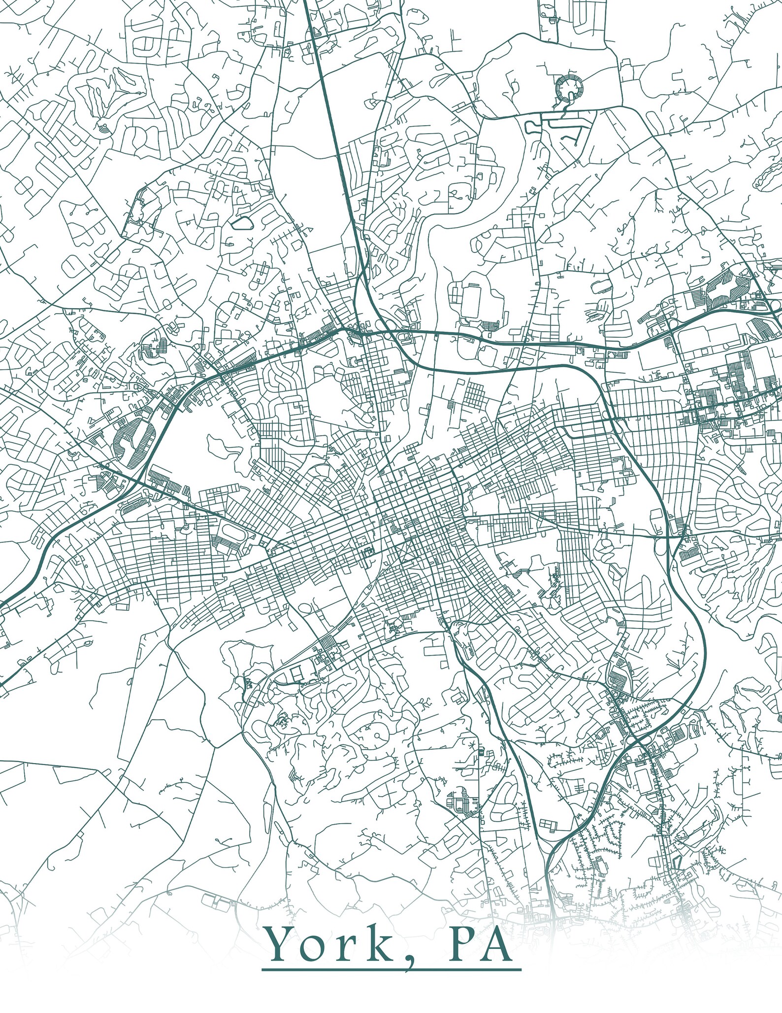 Colored Map of York PA and All Its Roads Etsy