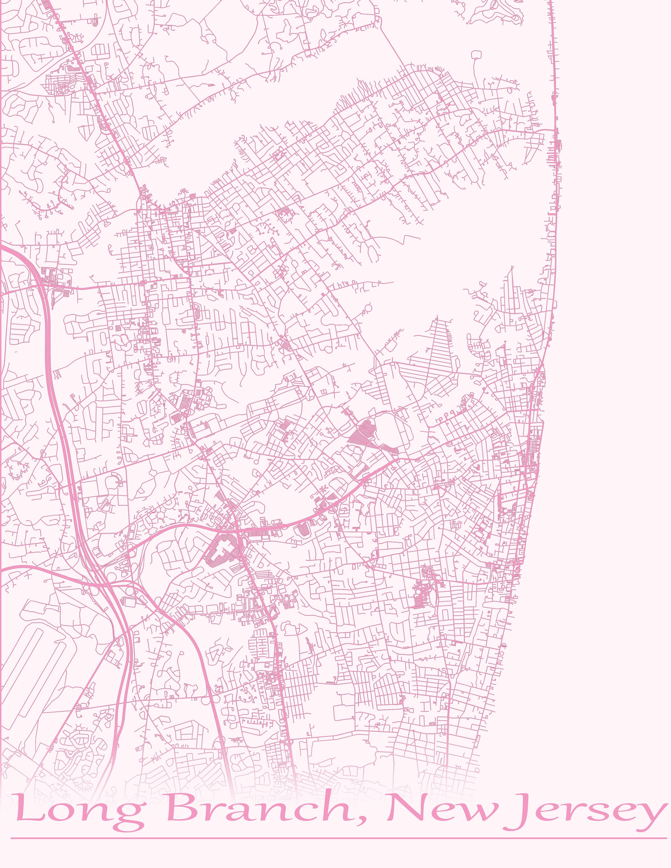 Colored Map of Long Branch New Jersey and All Its Roads Etsy