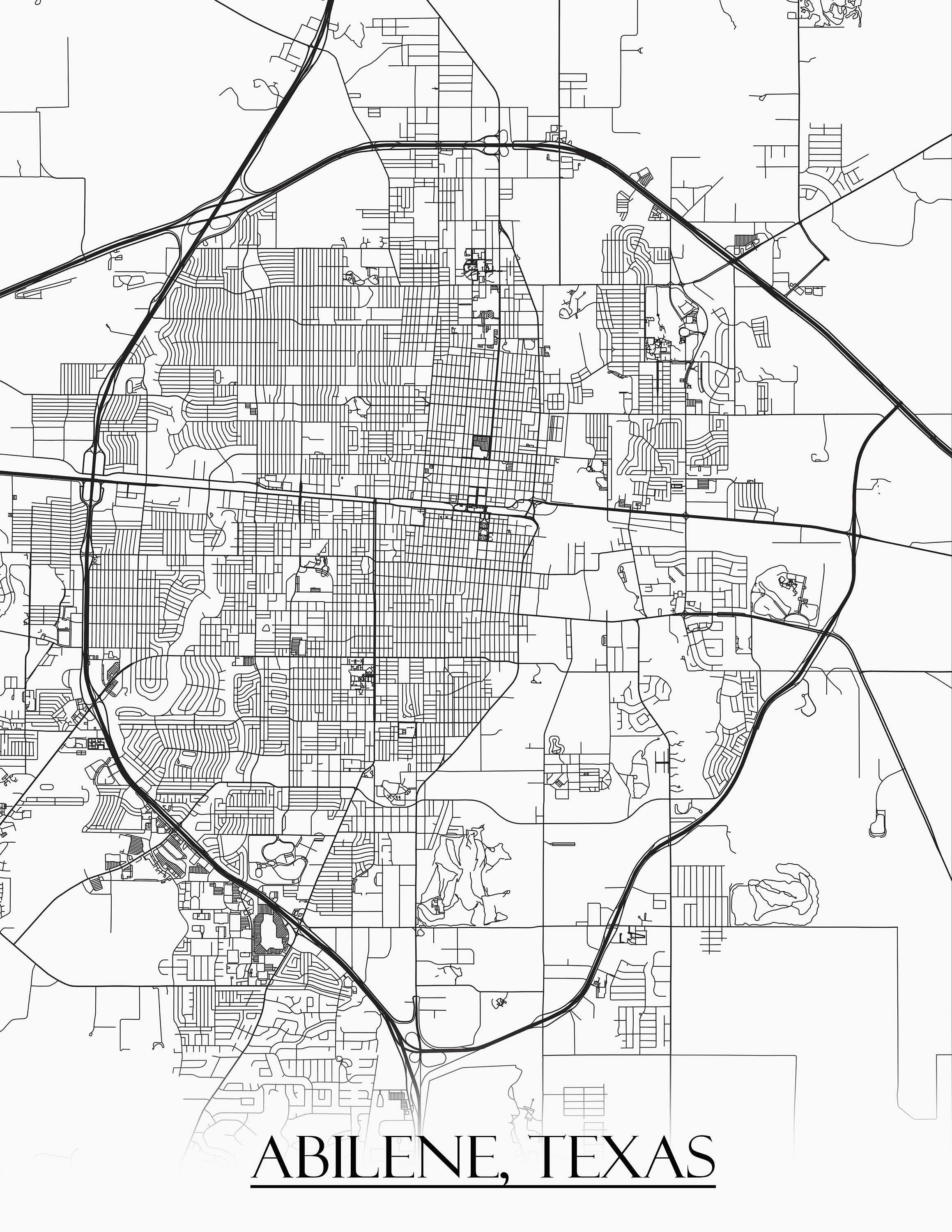 Colored Map of Abilene Texas and all its Roads Etsy