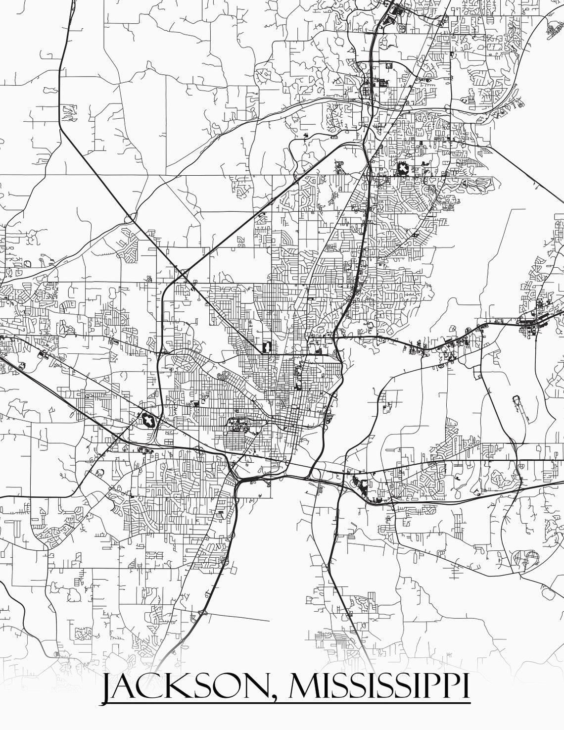 Colored Map of Jackson Mississippi and All Its Roads Etsy UK