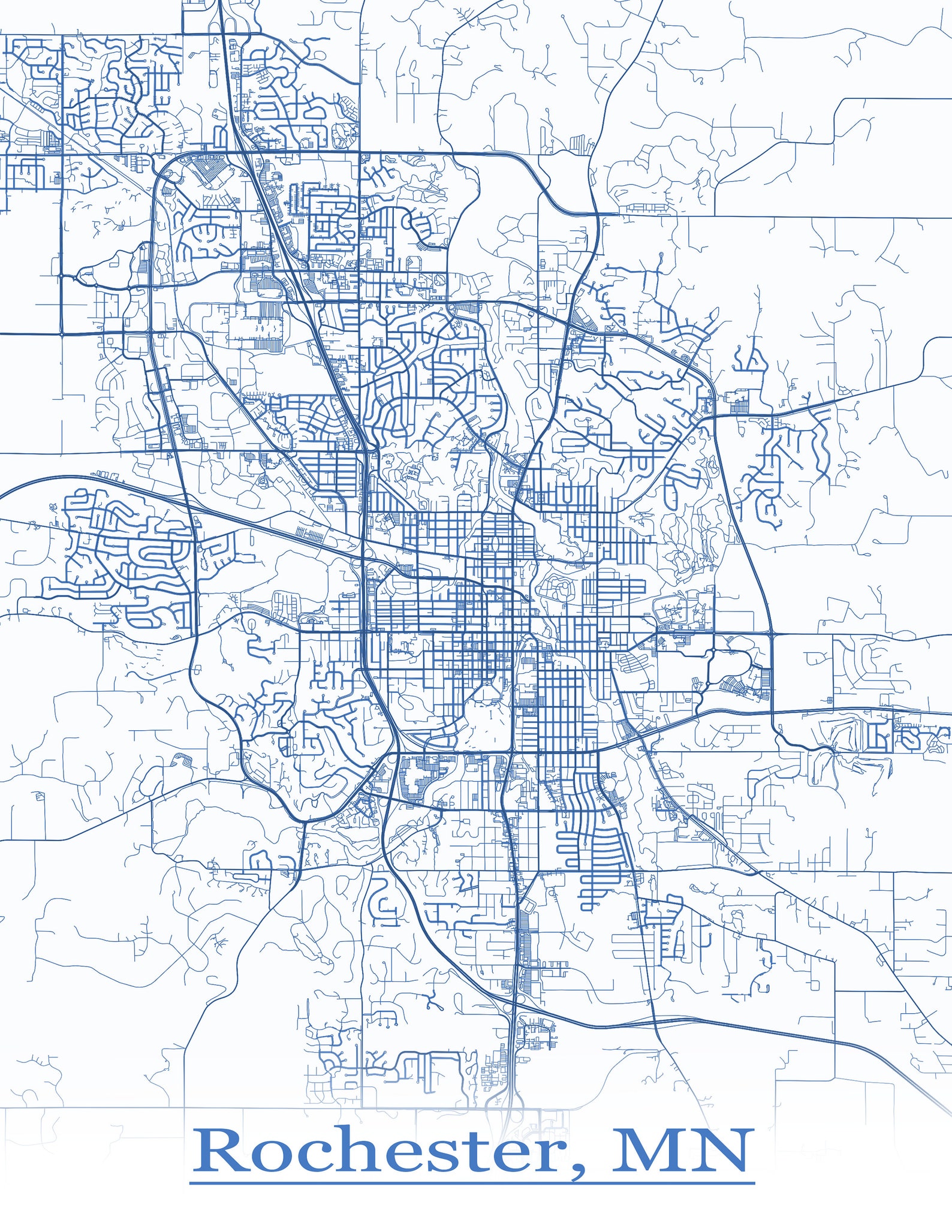 Colored Map of Rochester MN and All Its Roads - Etsy UK