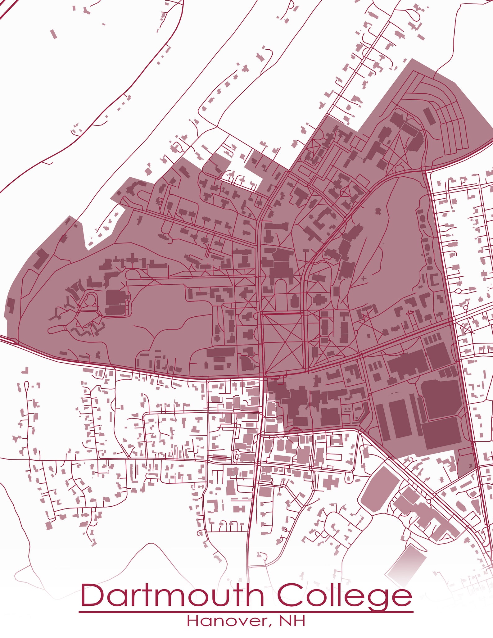 Colored Map of Dartmouth College and All Its Roads Etsy
