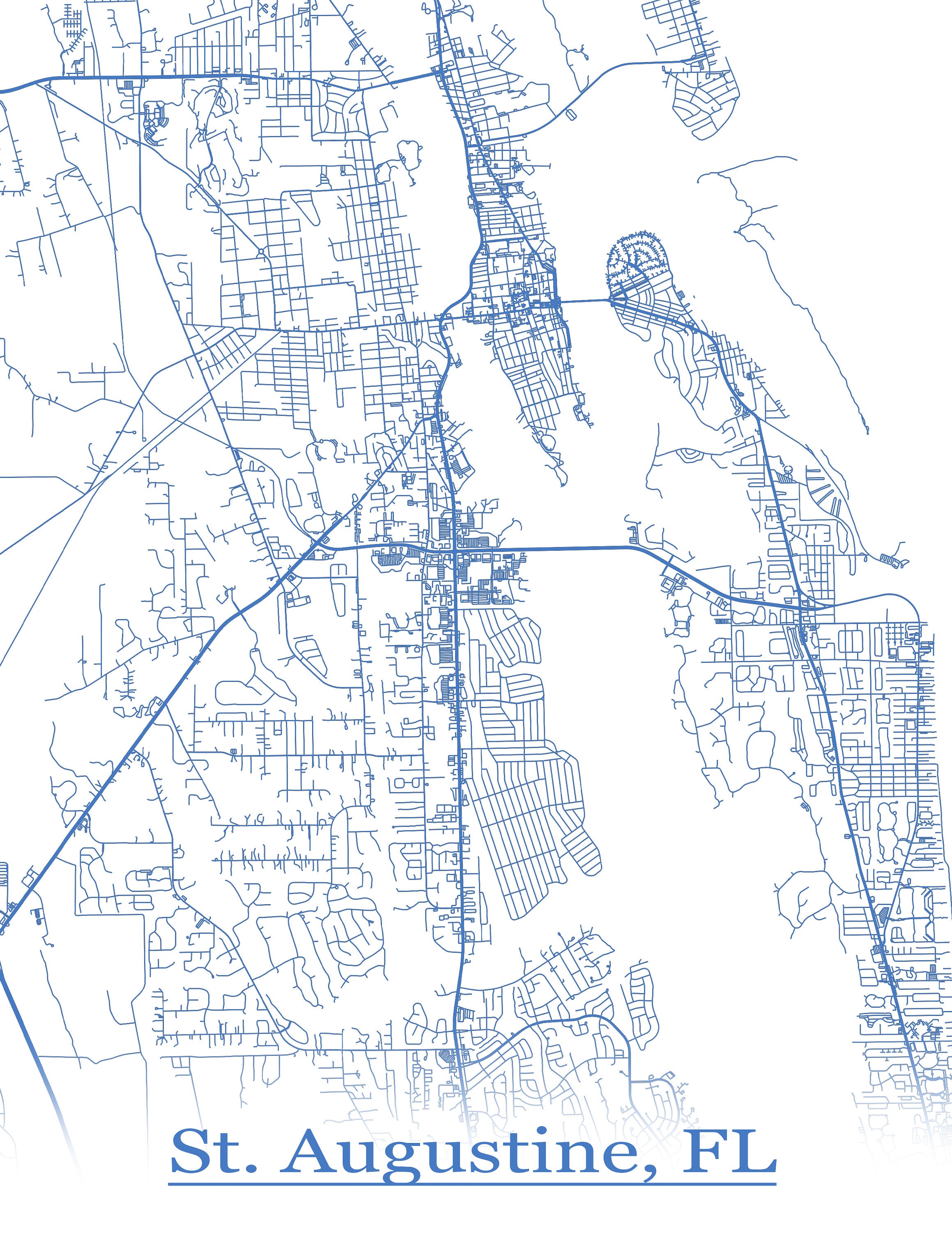 Colored Map of St. Augustine FL and All Its Roads | Etsy