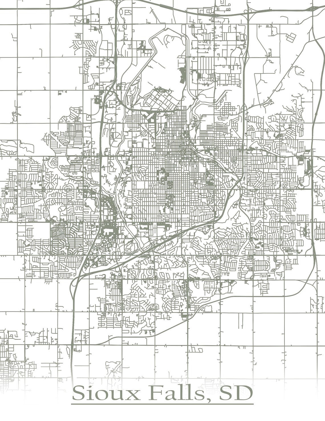 Colored Map of Sioux Falls SD and all its Roads | Etsy