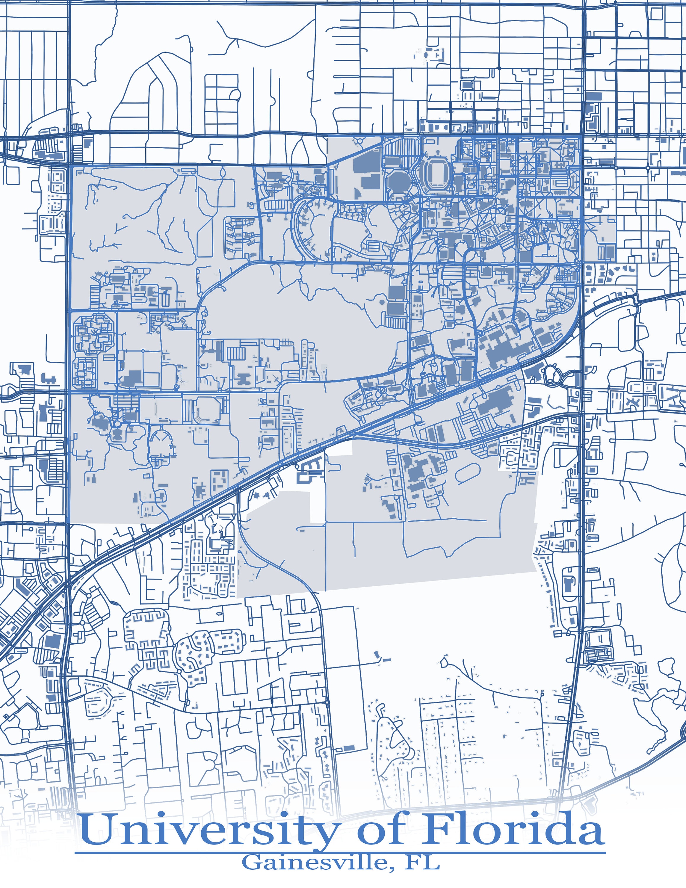 Colored Map of University of Florida / UF and All Its Roads Etsy