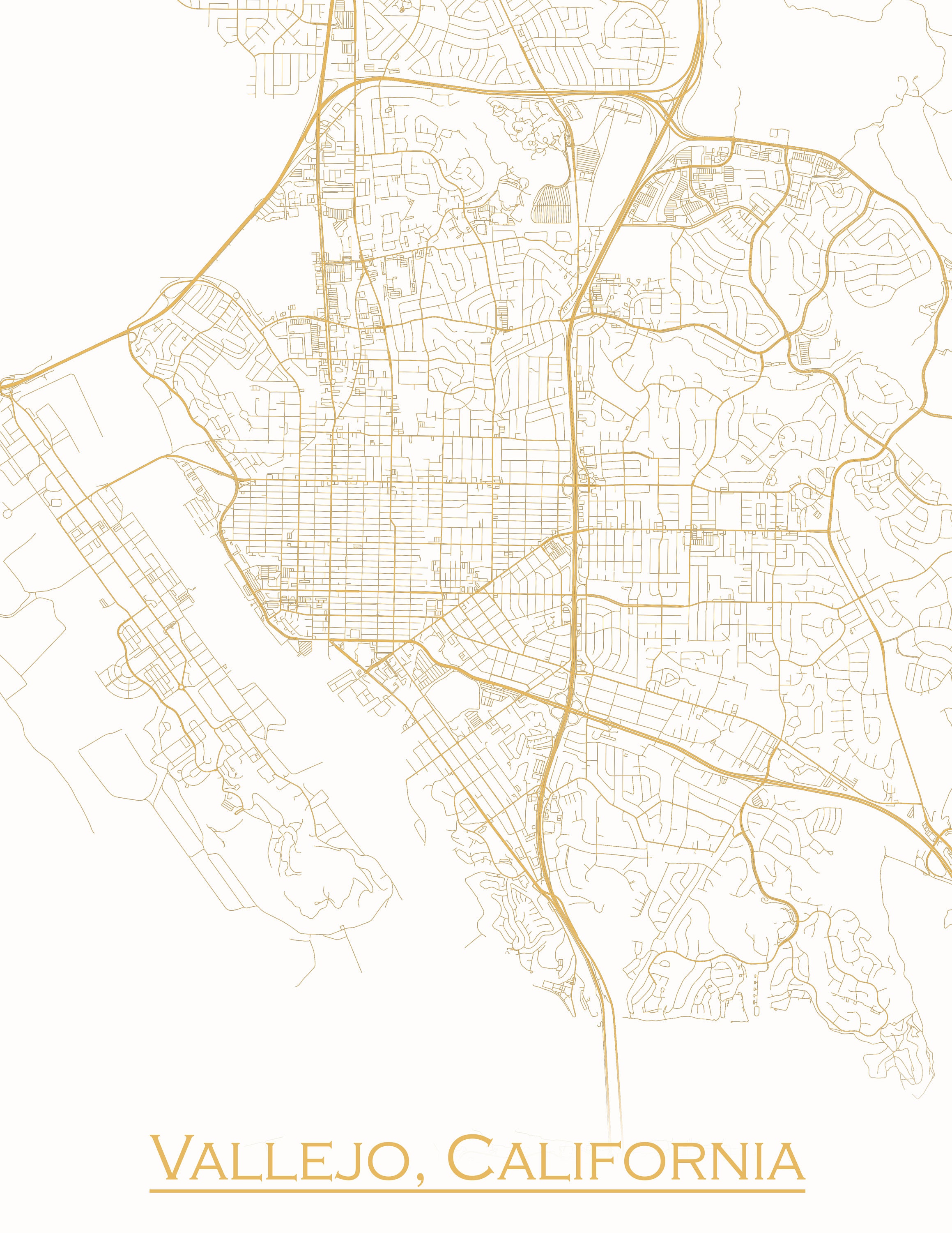 Colored Map of Vallejo California and all its Roads | Etsy