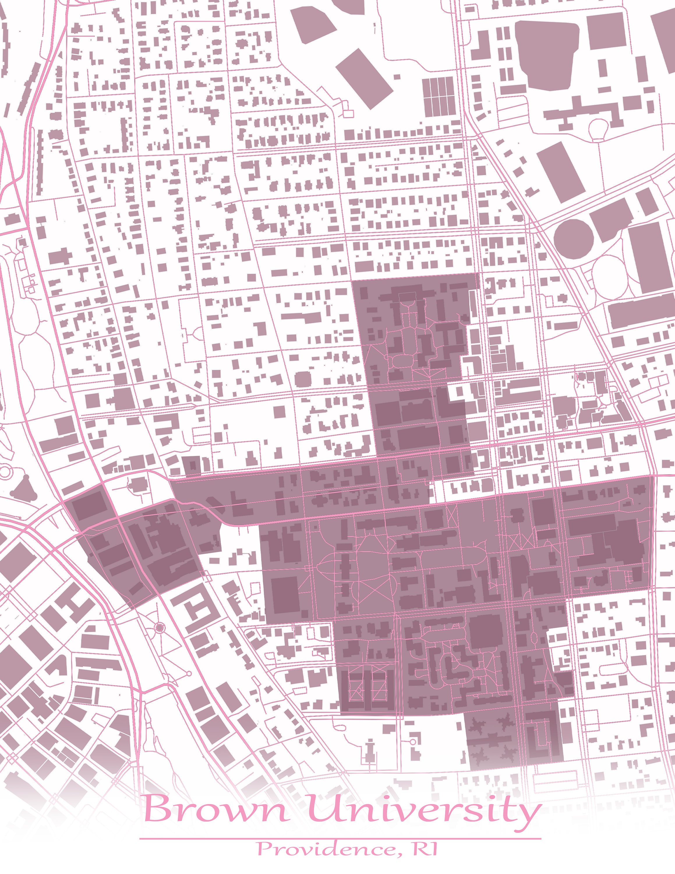 Colored Map of Brown University and All Its Roads Etsy