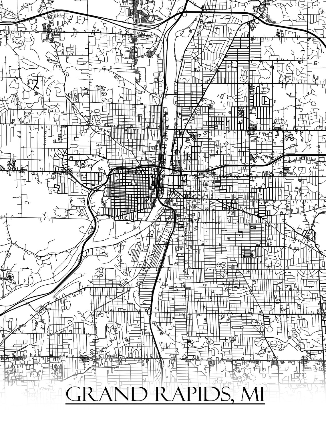 Colored Map of Grand Rapids MI and All Its Roads - Etsy