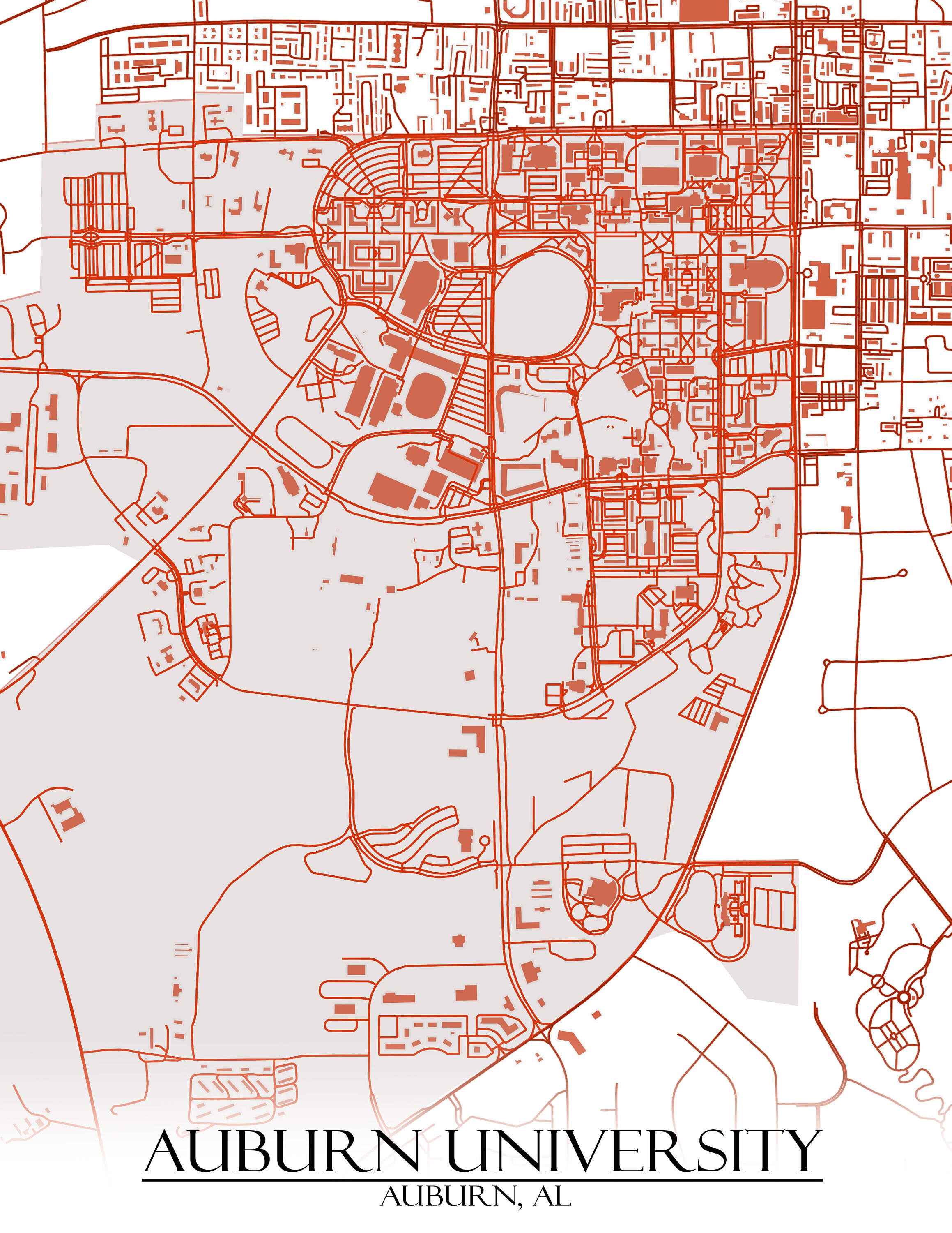 Colored Map of Auburn University and All Its Roads Etsy