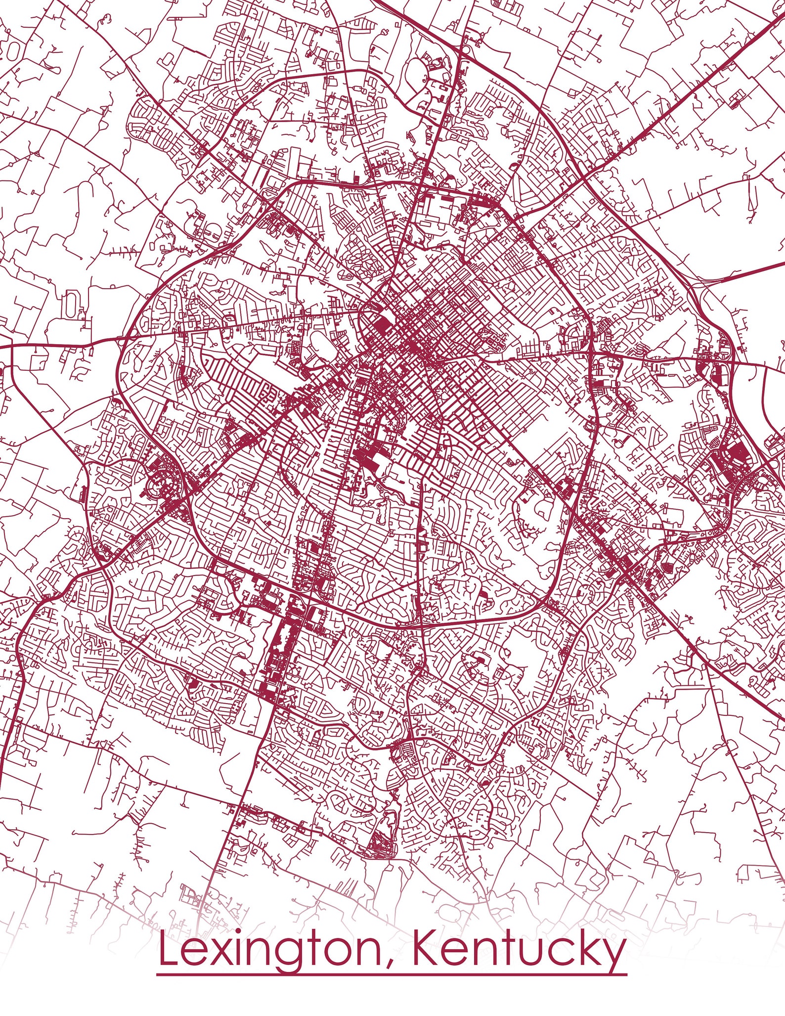 Colored Map of Lexington Kentucky and All Its Roads Etsy
