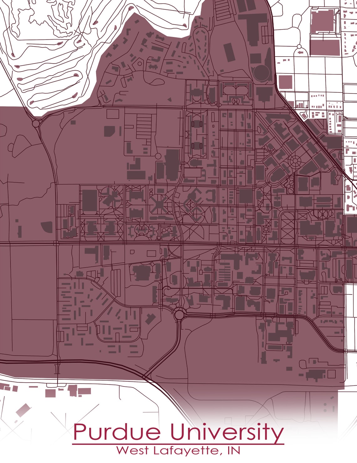 Colored Map of Purdue University and All Its Roads Etsy