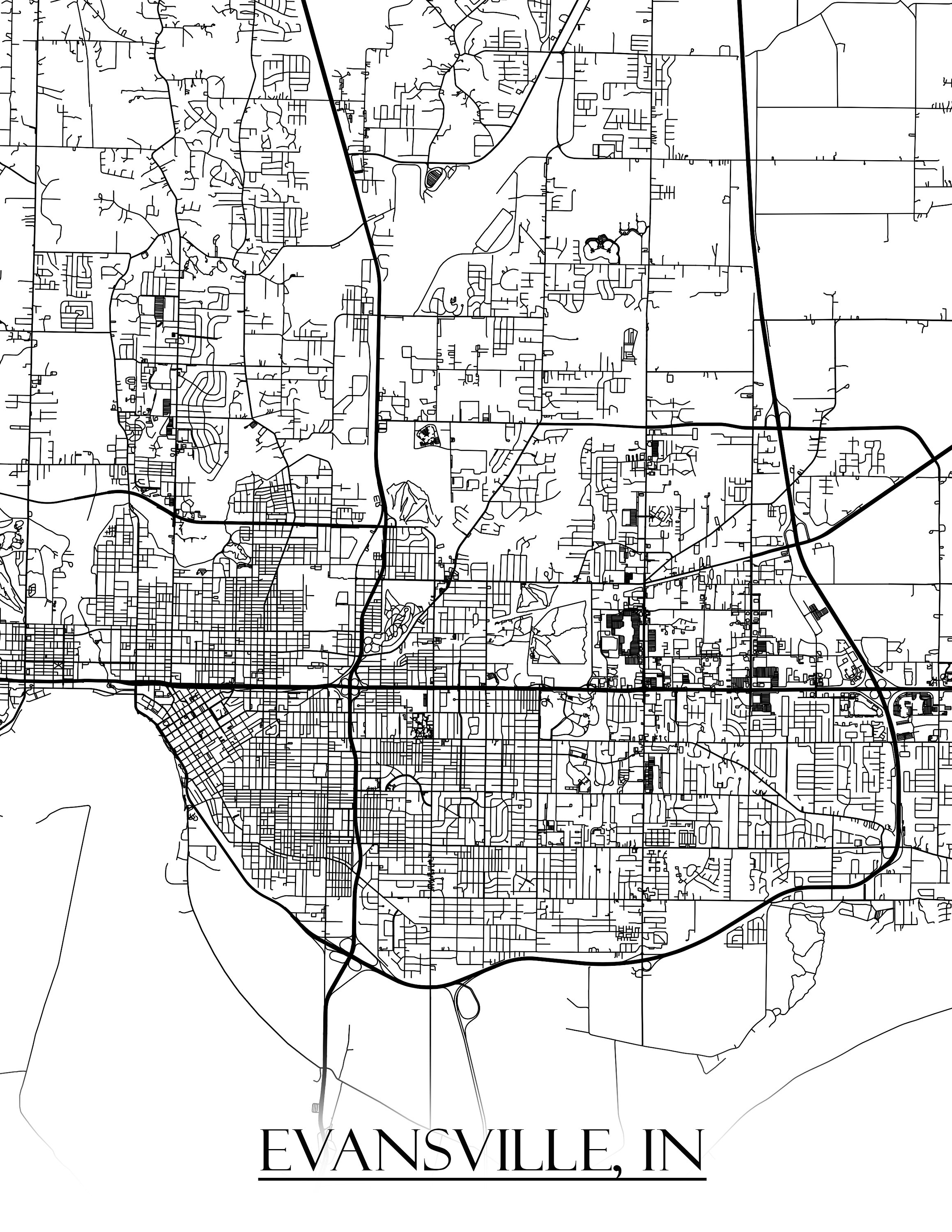 Colored Map of Evansville IN and All Its Roads  Etsy