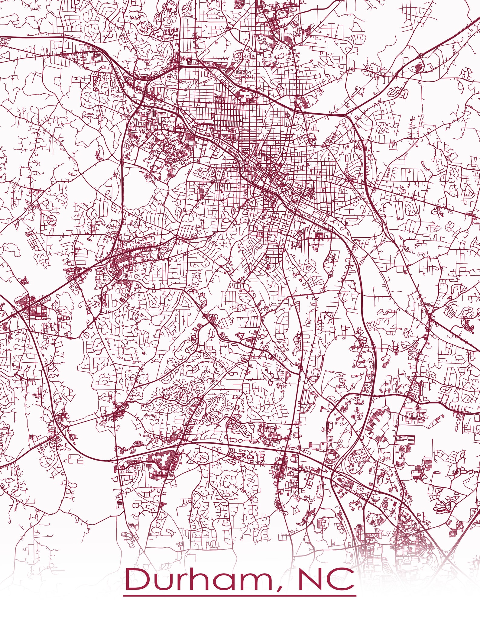 Colored Map of Durham NC and All Its Roads - Etsy UK