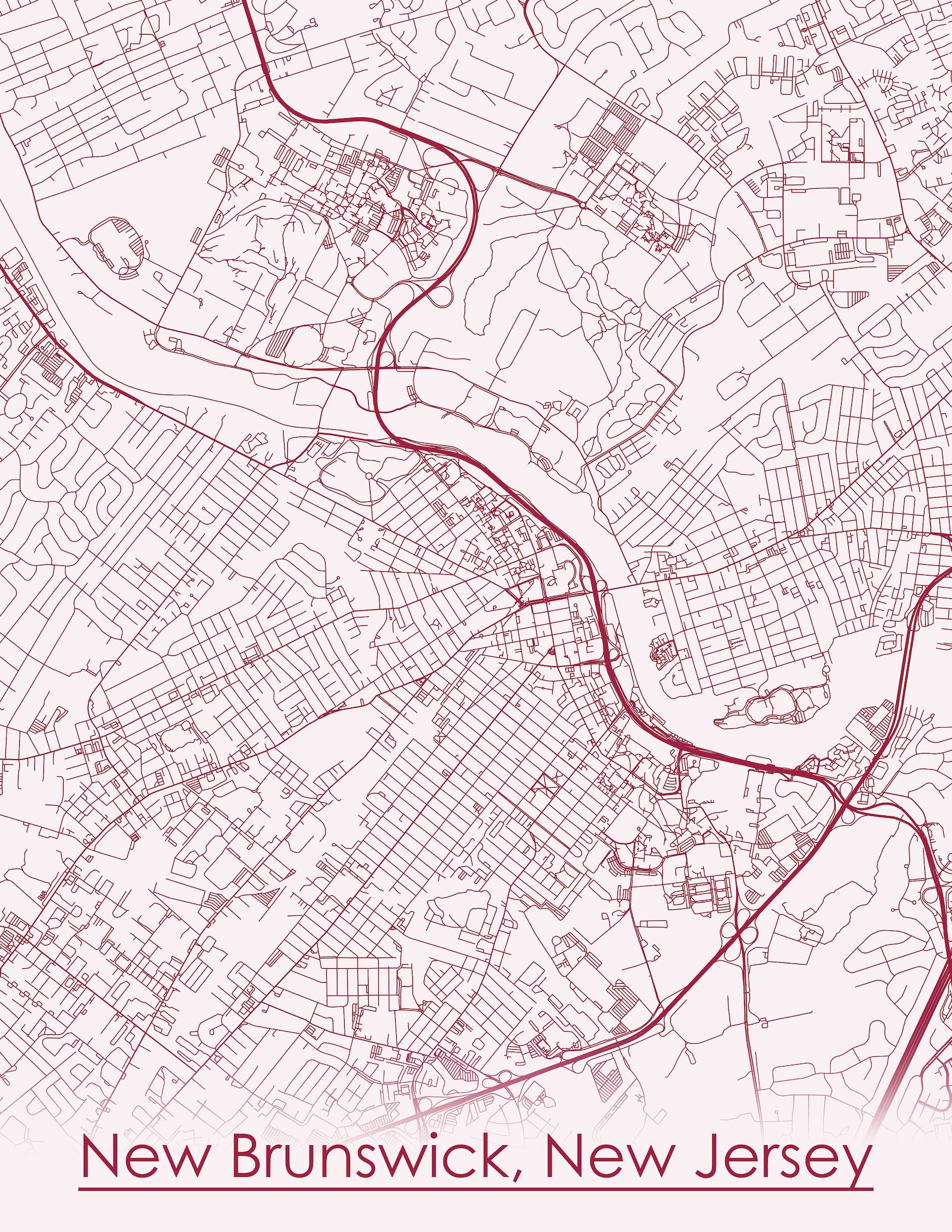 Colored Map of New Brunswick New Jersey and All Its Roads Etsy