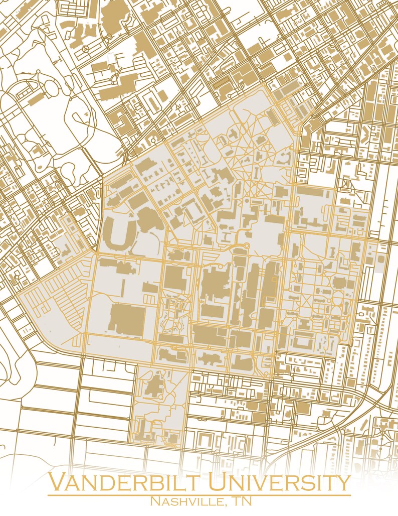 Colored Map of Vanderbilt University and All Its Roads Etsy