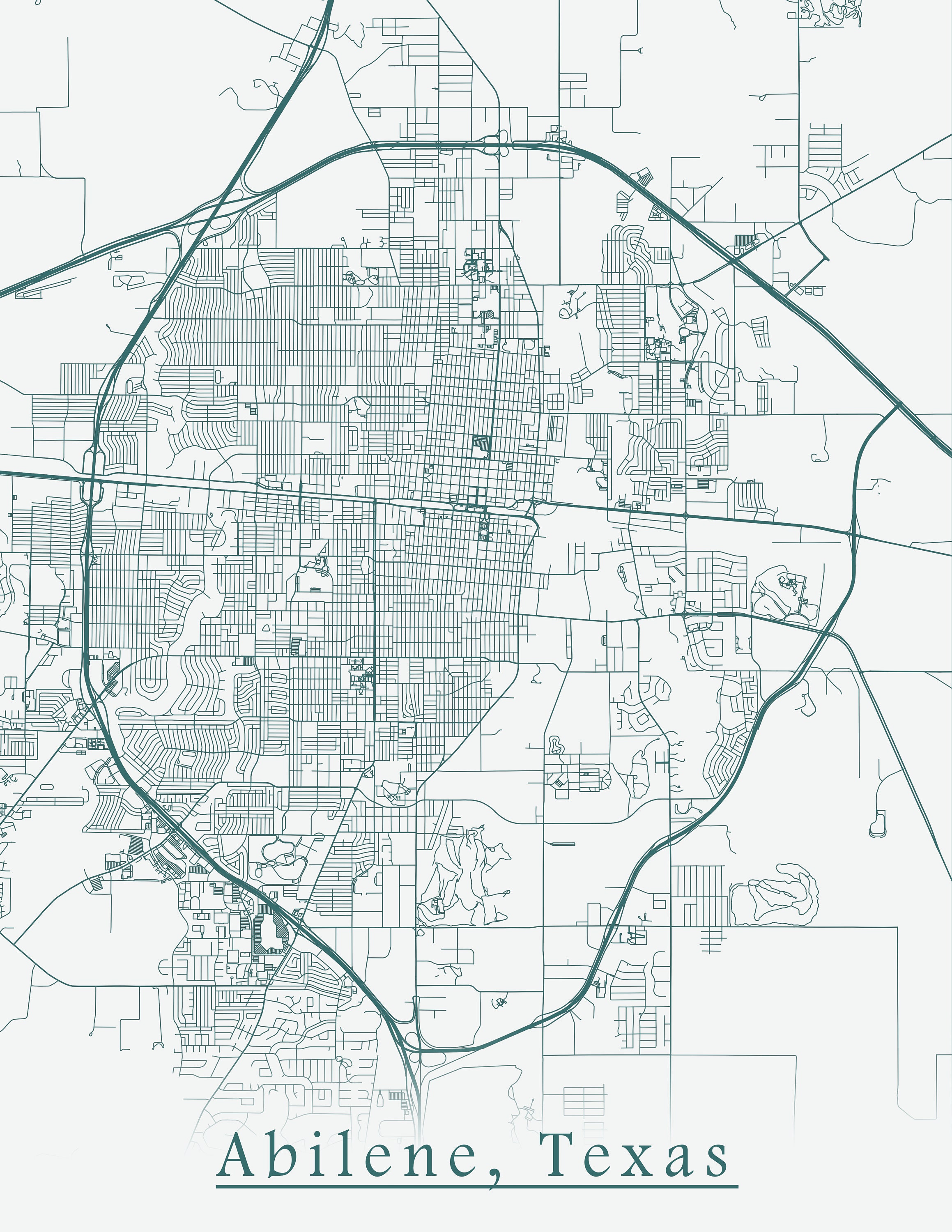 Colored Map of Abilene Texas and All Its Roads Etsy UK