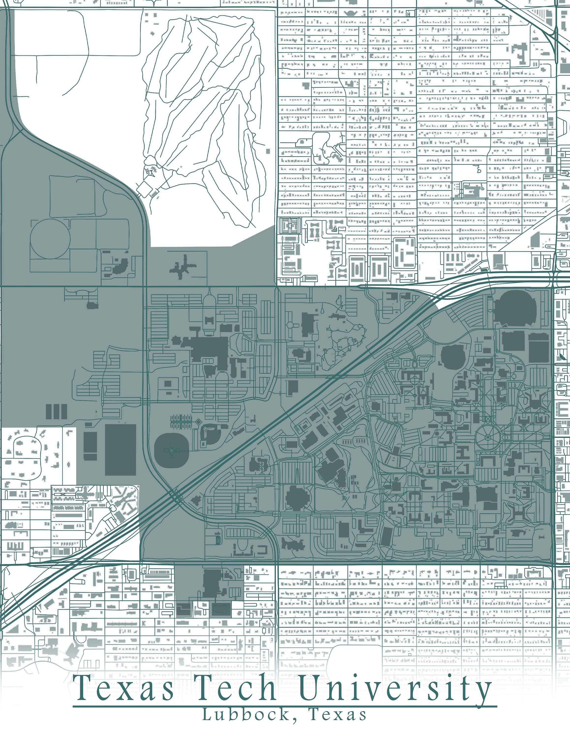 Colored Map of Texas Tech University and All Its Roads | Etsy