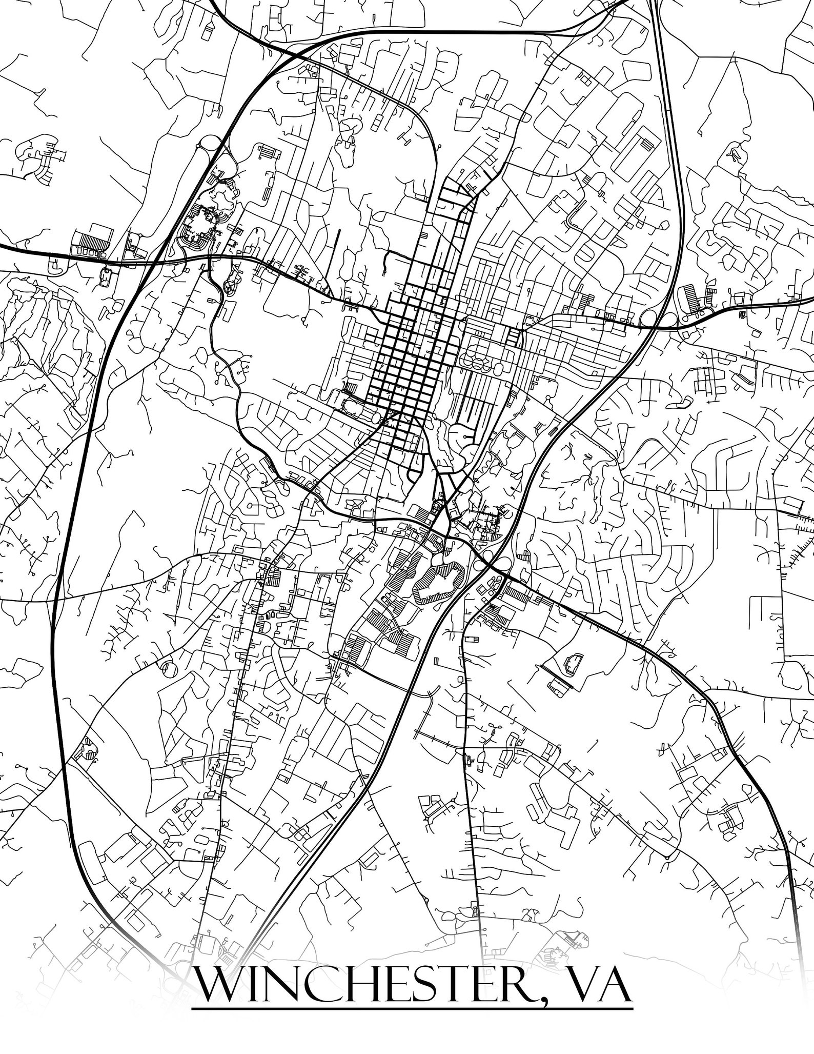 Colored Map of Winchester VA and All Its Roads Etsy