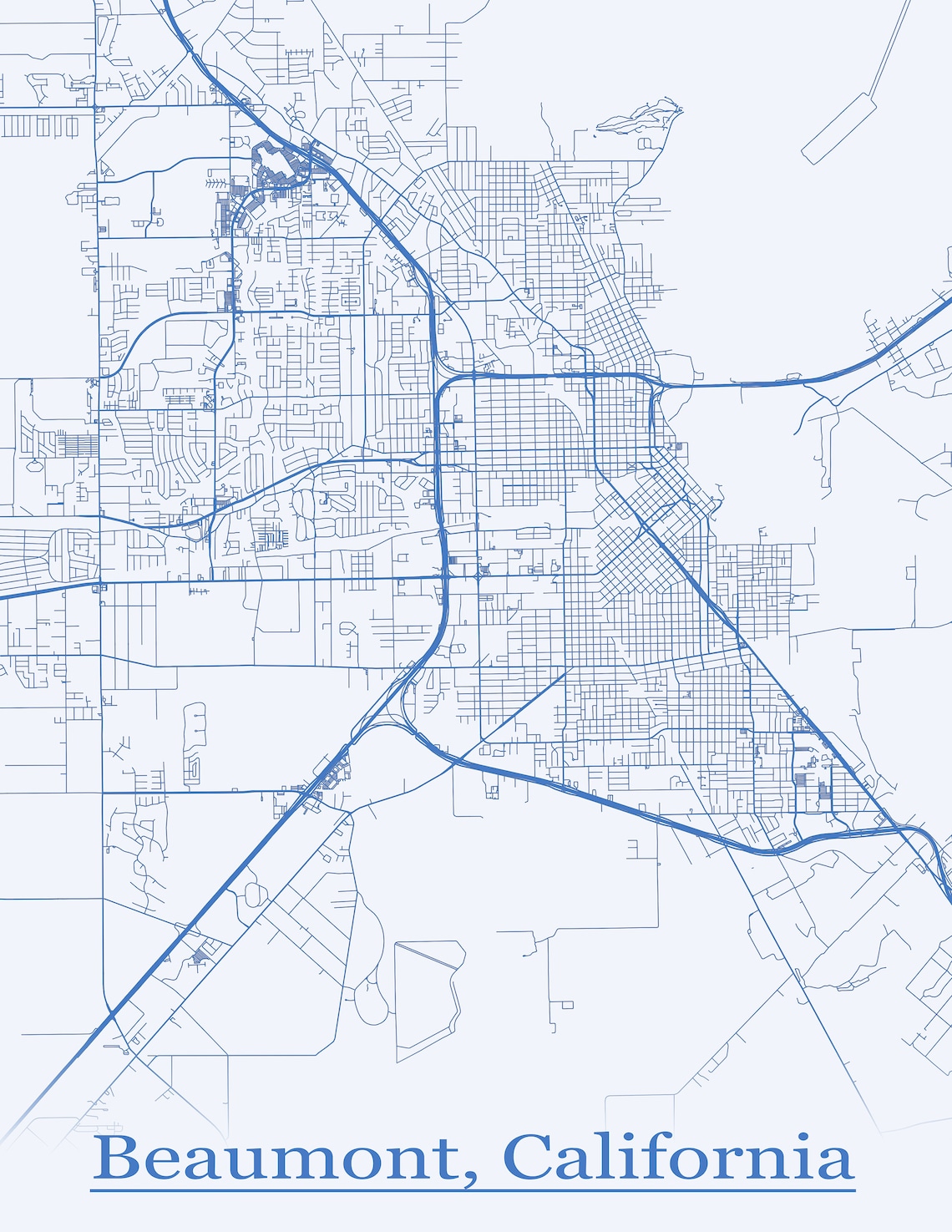 Colored Map of Beaumont California and All Its Roads Etsy