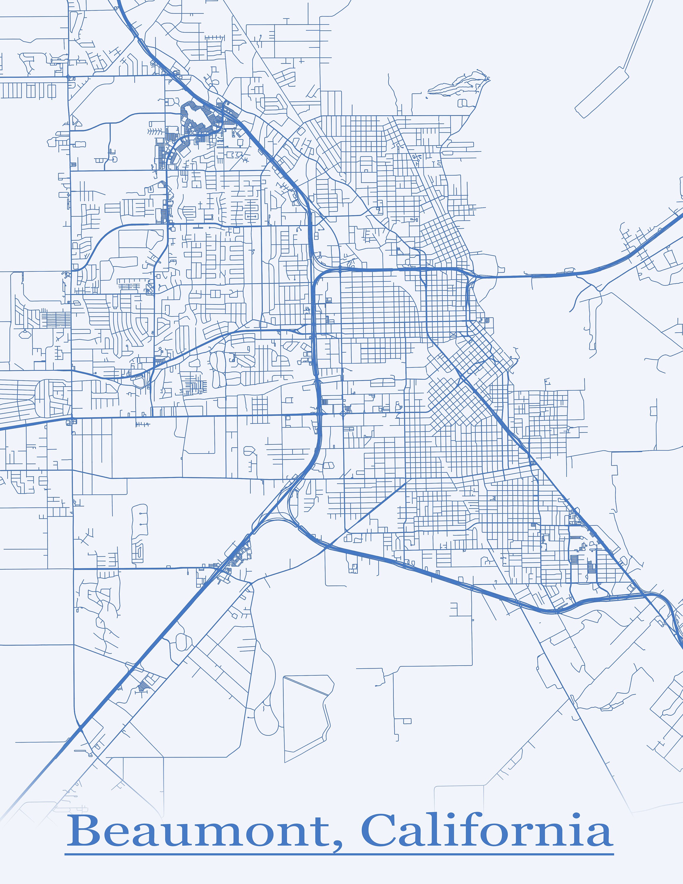 Colored Map of Beaumont California and All Its Roads Etsy