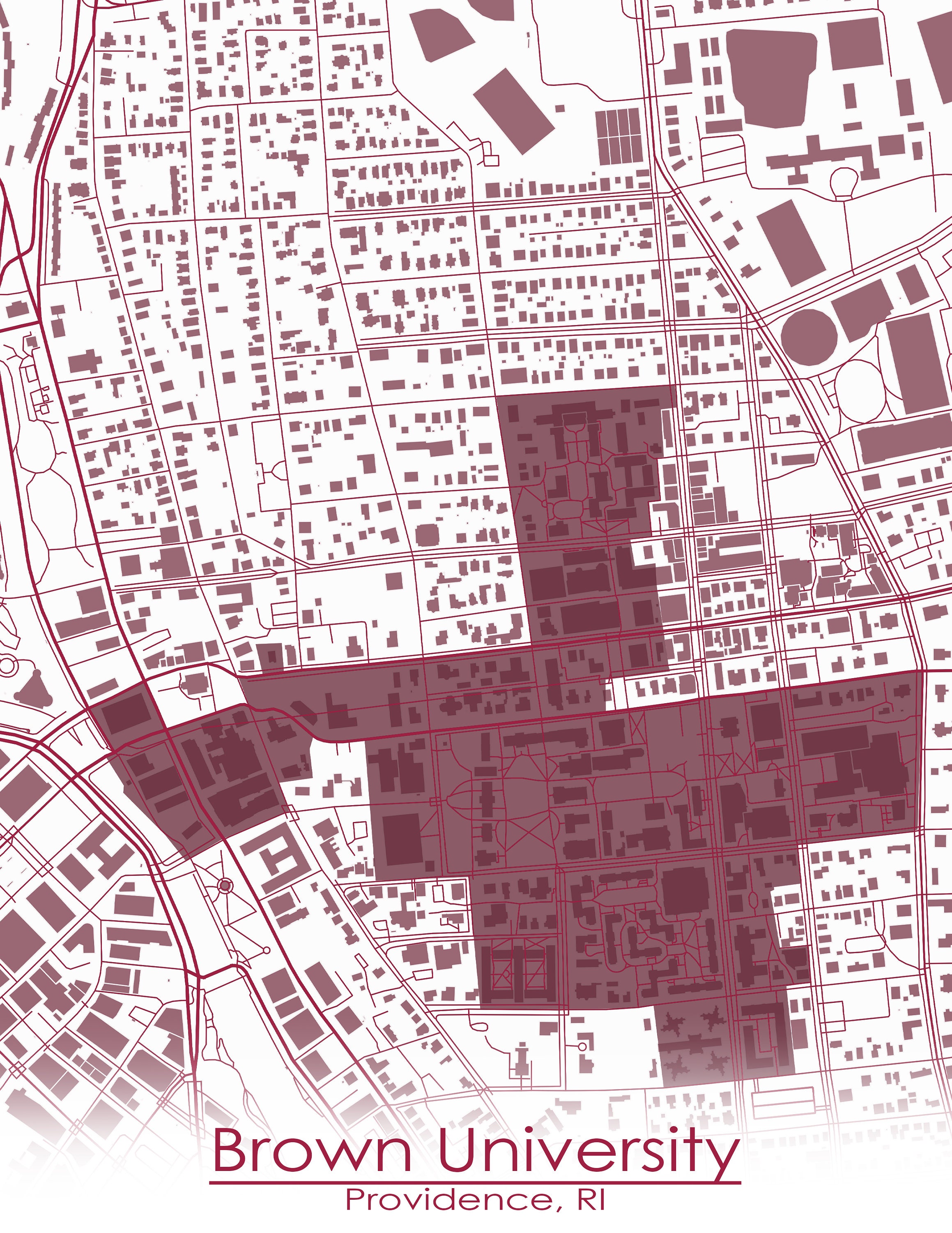 Colored Map of Brown University and all its Roads | Etsy