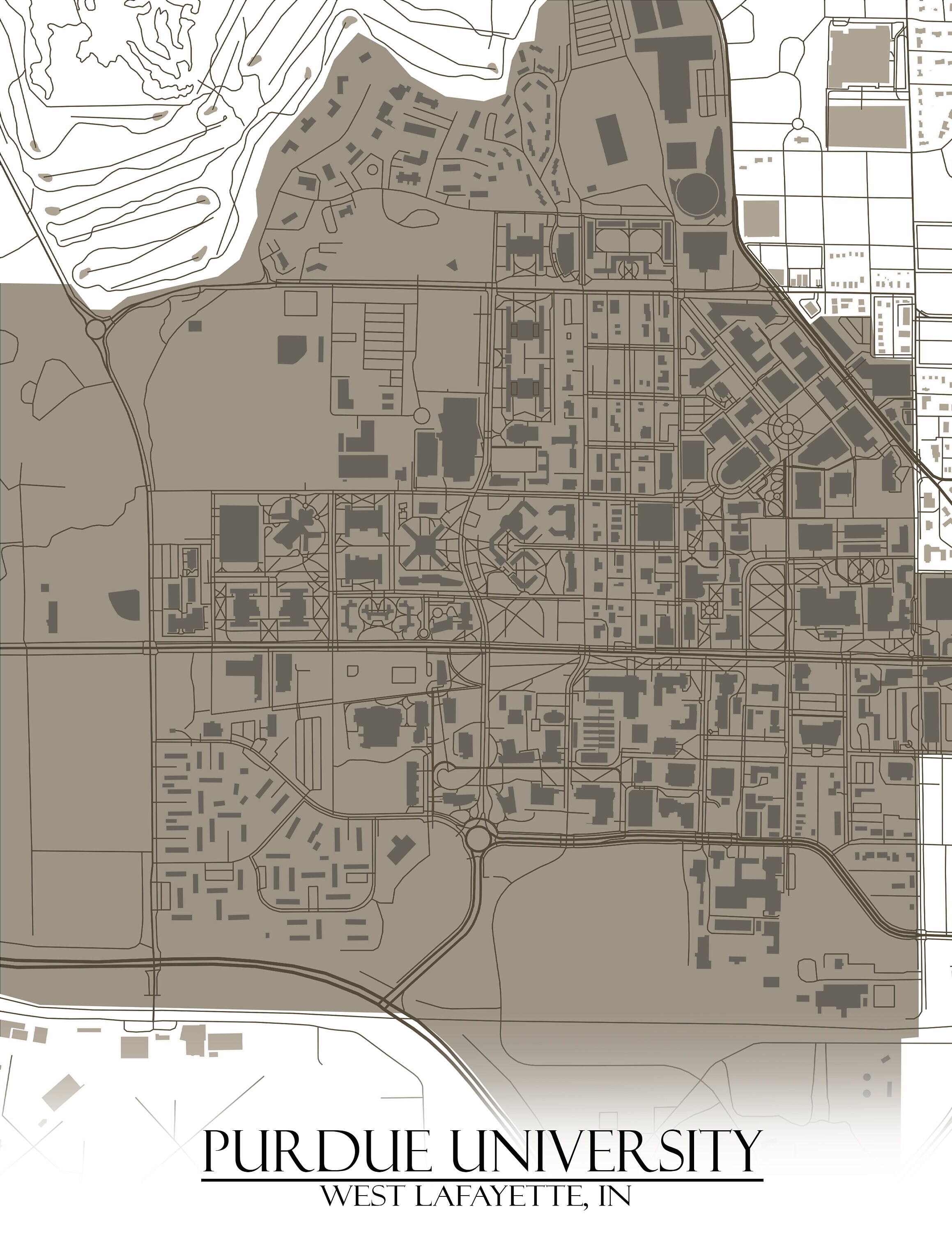 Colored Map of Purdue University and All Its Roads Etsy