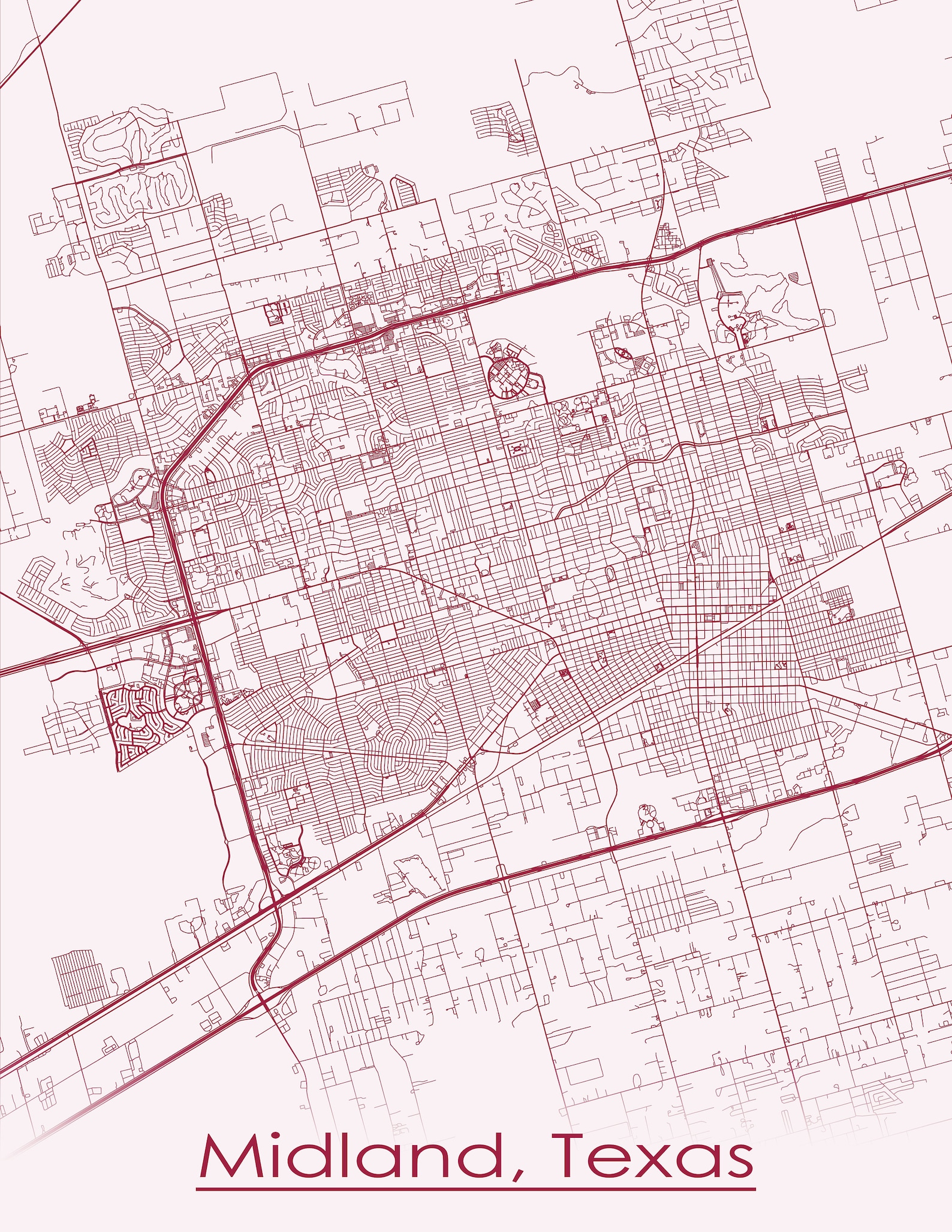 Colored Map of Midland Texas and All Its Roads Etsy
