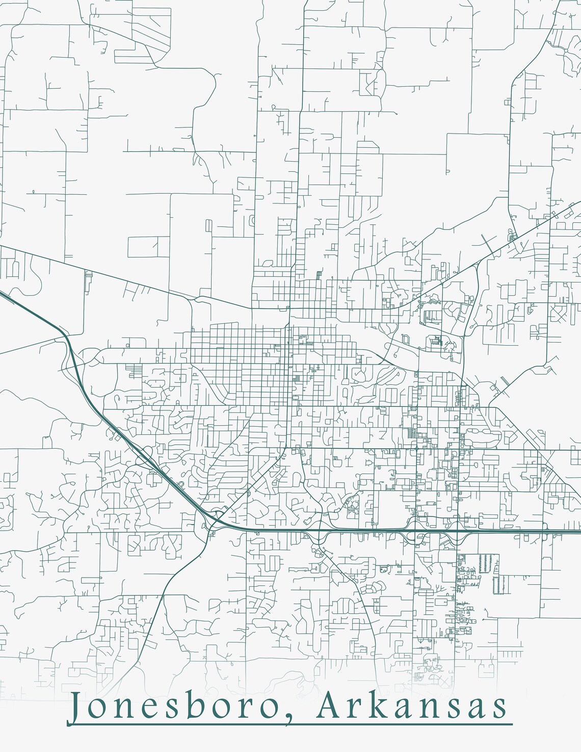 Colored Map of Jonesboro Arkansas and All Its Roads Etsy