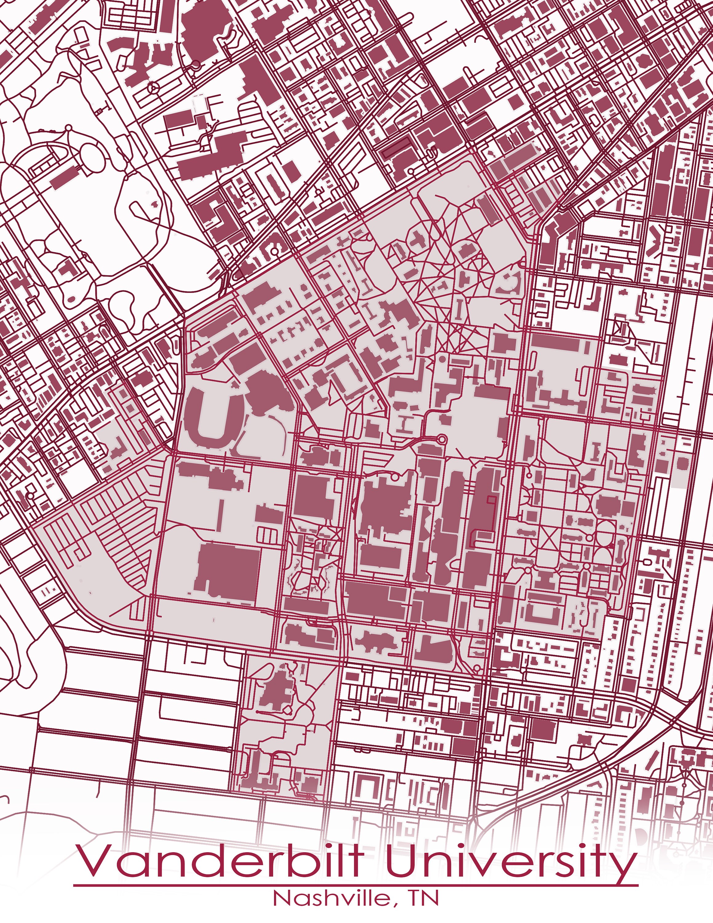 Colored Map of Vanderbilt University and All Its Roads - Etsy
