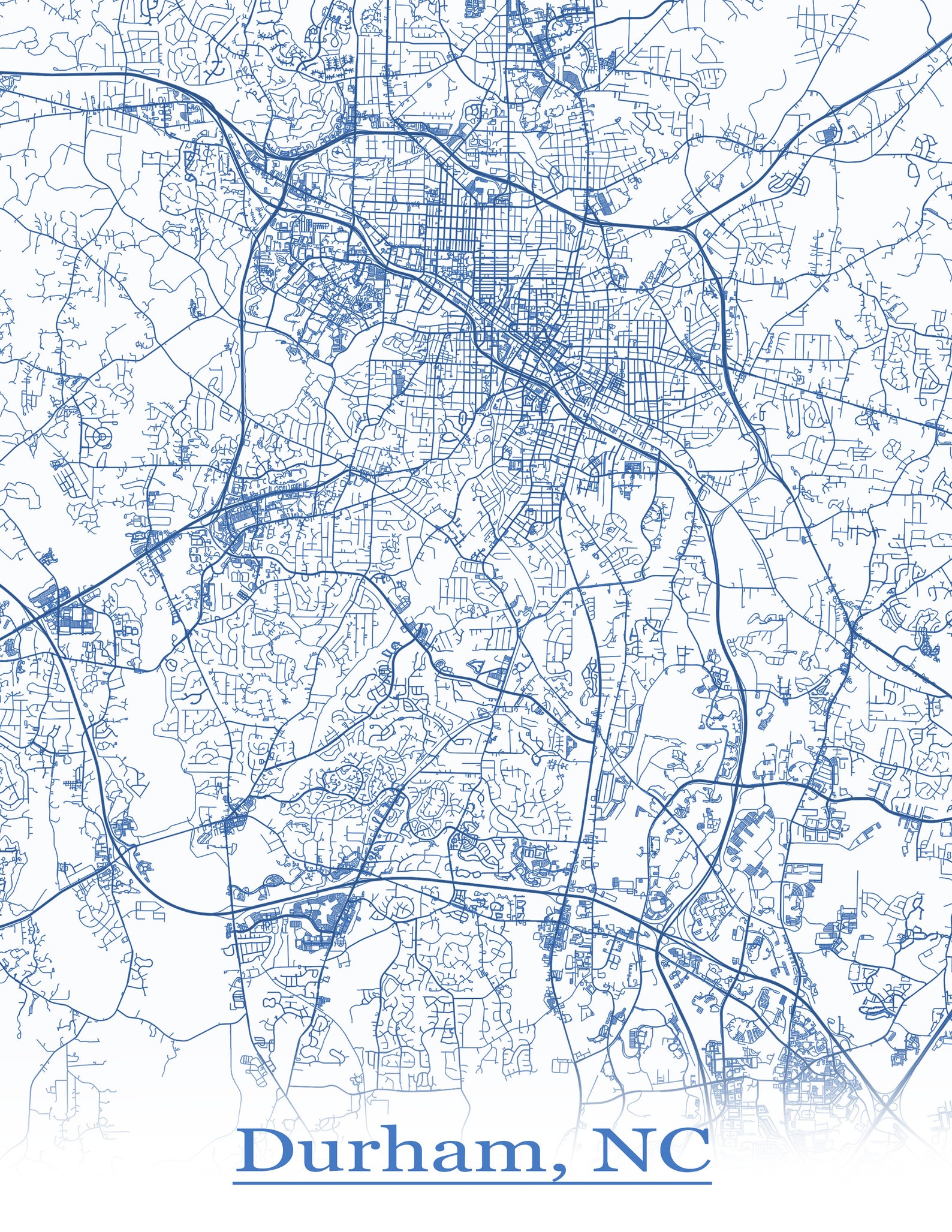 Colored Map of Durham NC and All Its Roads - Etsy UK