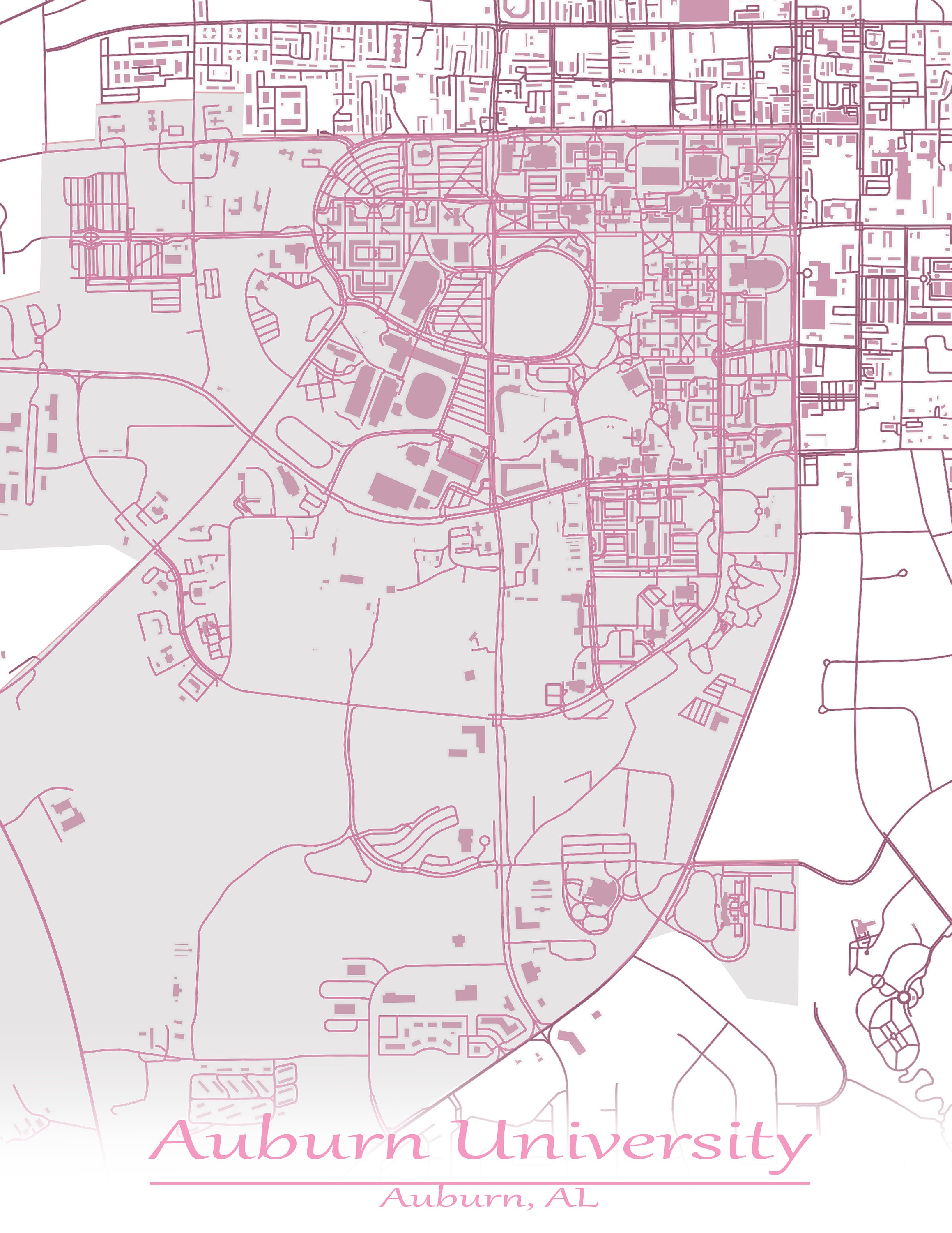 Colored Map of Auburn University and All Its Roads | Etsy
